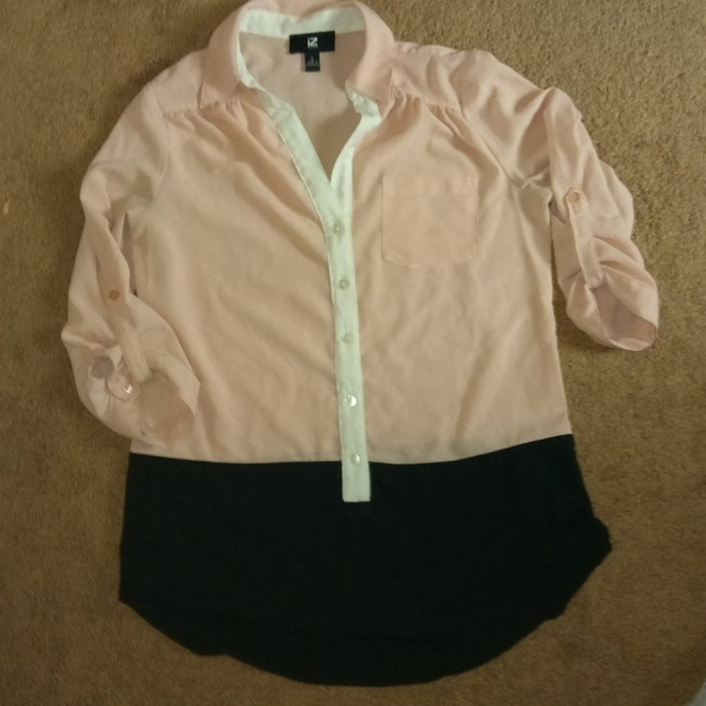 Pink black block top